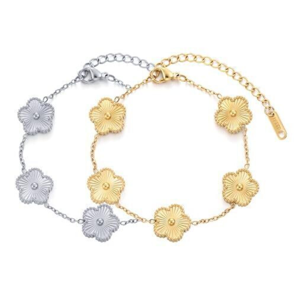 2033 TICVSS Four Leaf Clover Bracelet 18K Gold Plated Stainless Steel Lucky